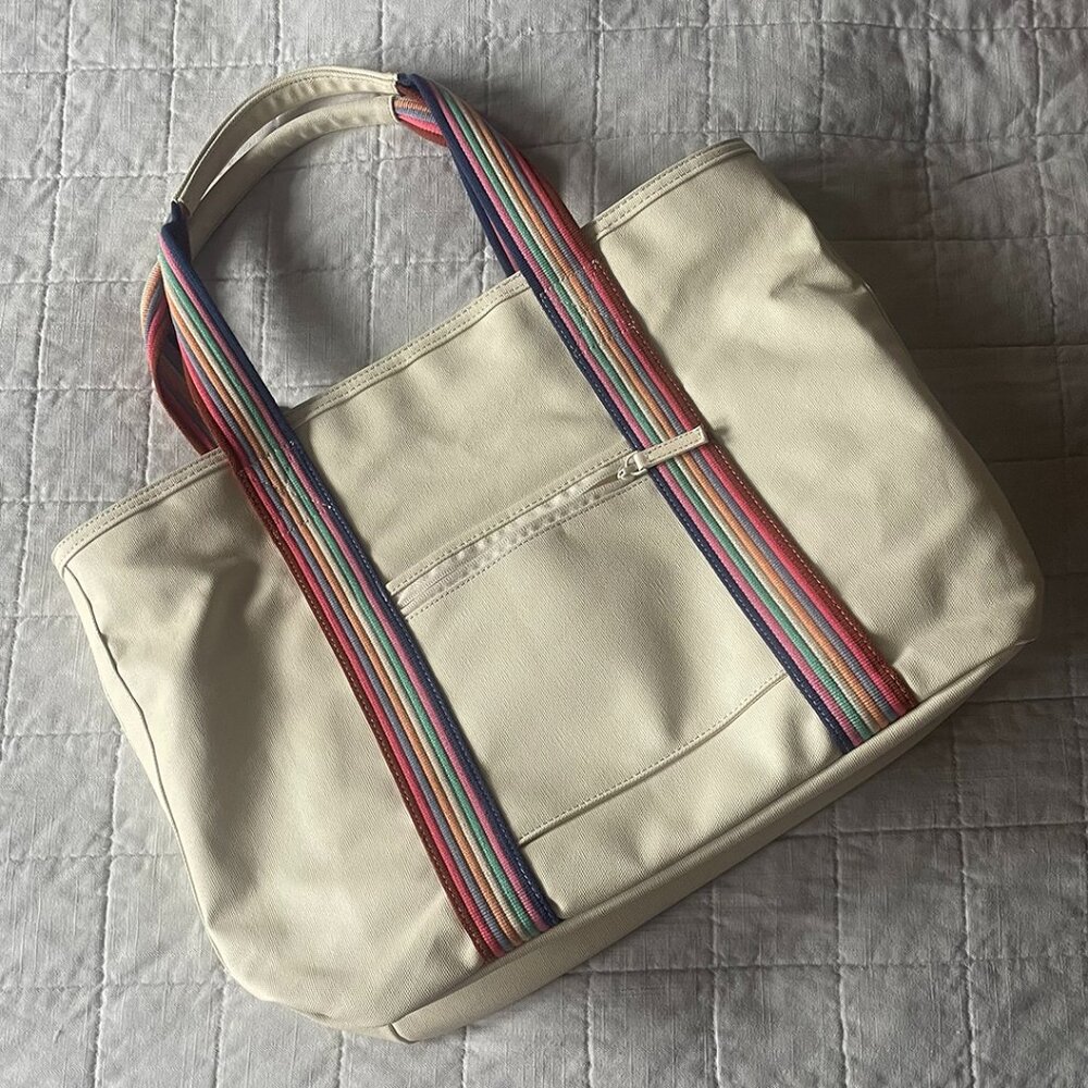 Marine Layer Cream Tote With Multicolor Straps